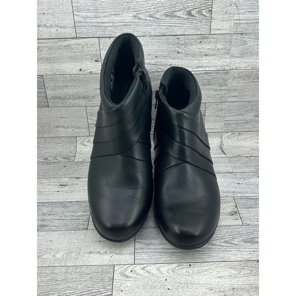 Clarks Collection Black Leather Pleated Ankle Boots Women Sz 8.5M Block Heel